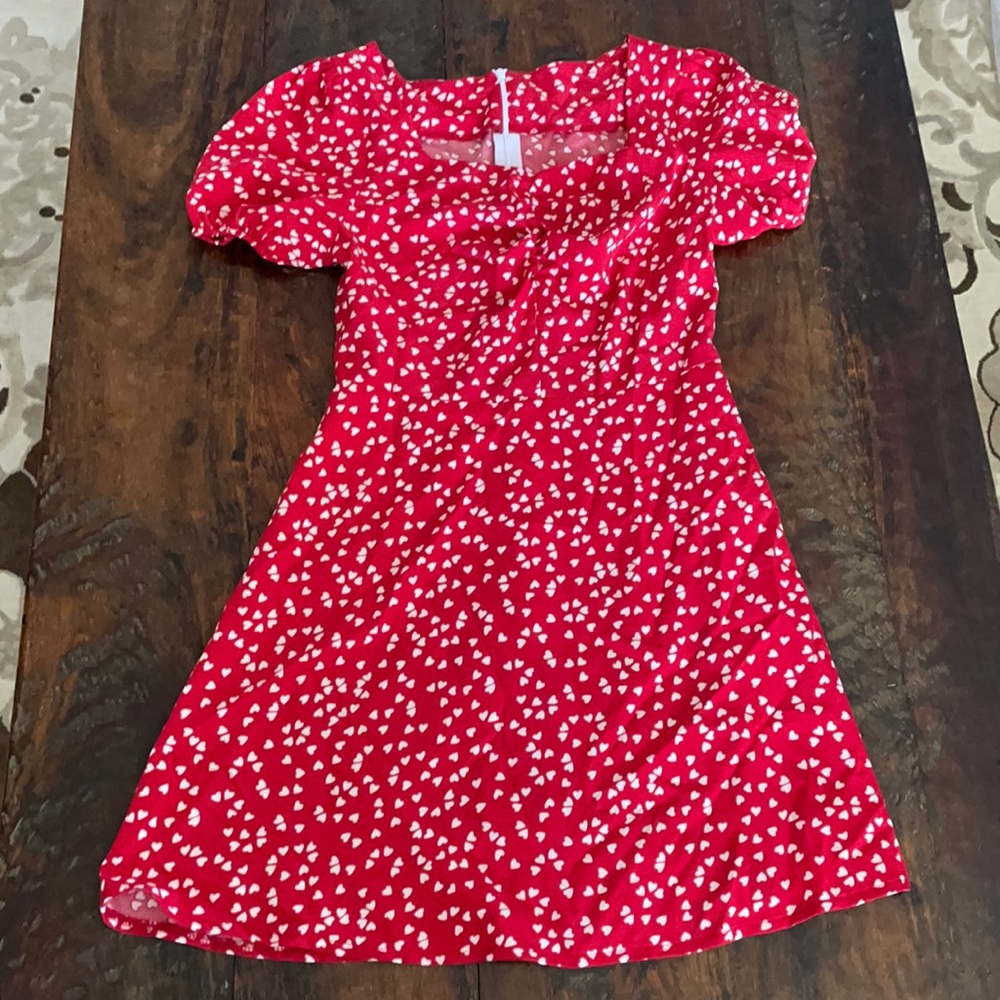 Brand: Shein.  Colors: red with white hearts.  Size: XS